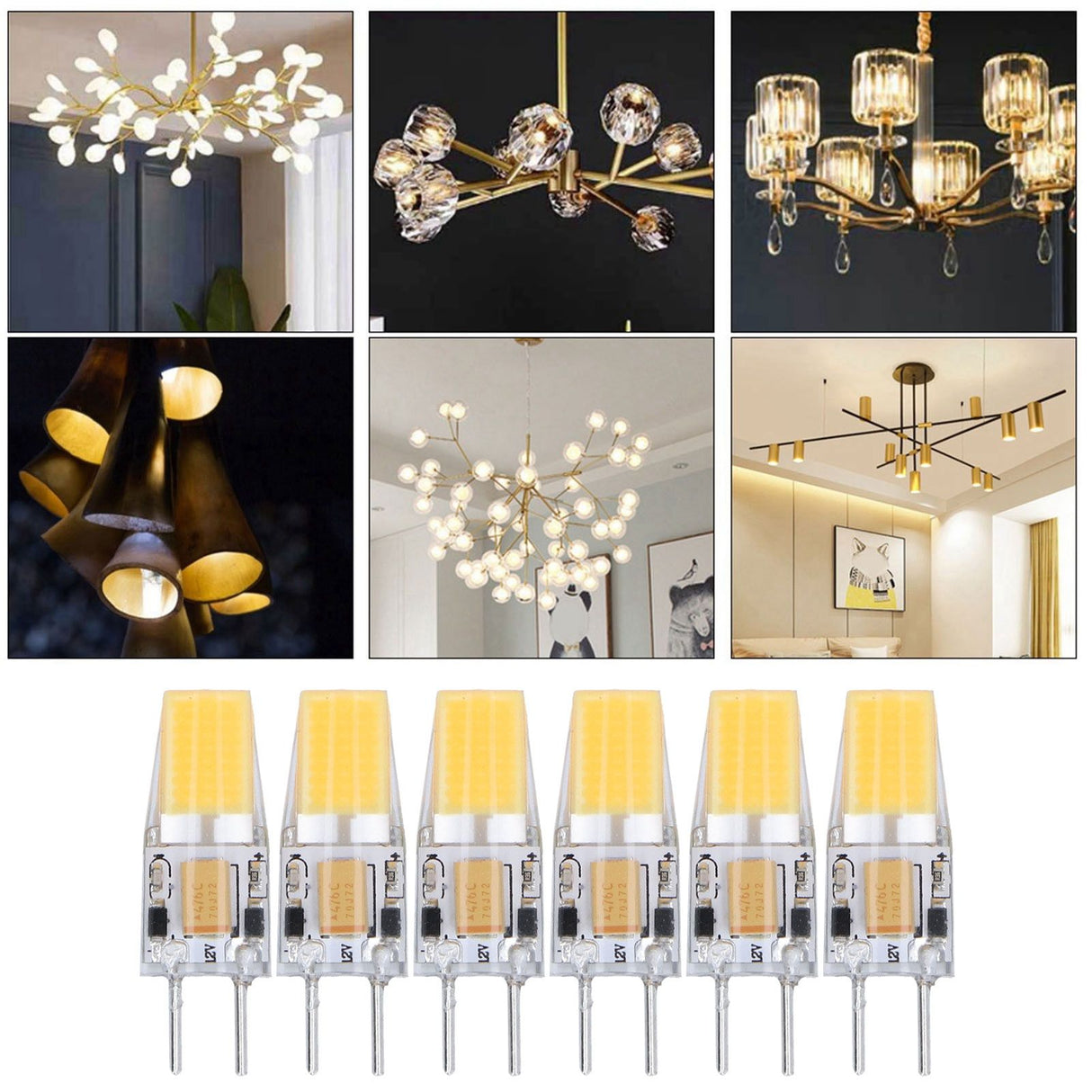 6PCS GY6.35 Bulb 5W AC DC12V COB Light Bulb Energy Saving Silicone Ceiling Lamp Bulb for Living Room