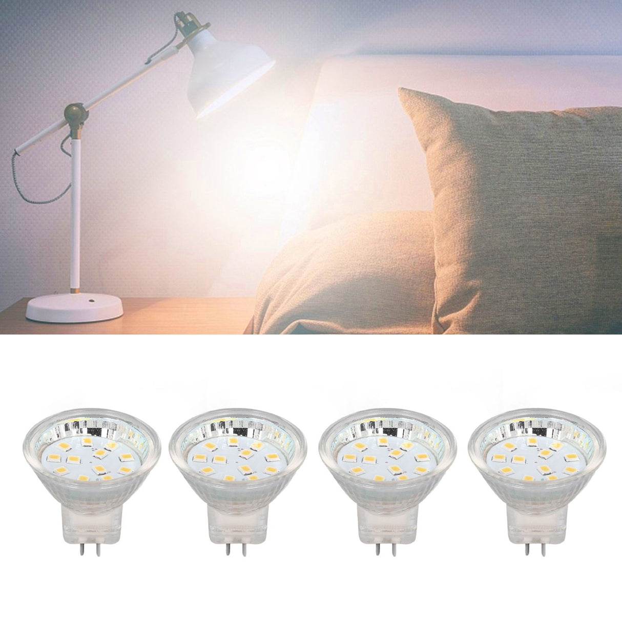4PCS MR11 12LED Light Bulb 2W 300LM Spot Light Bulb Double Pin Base Landscape Light BulbWarm White 3000K