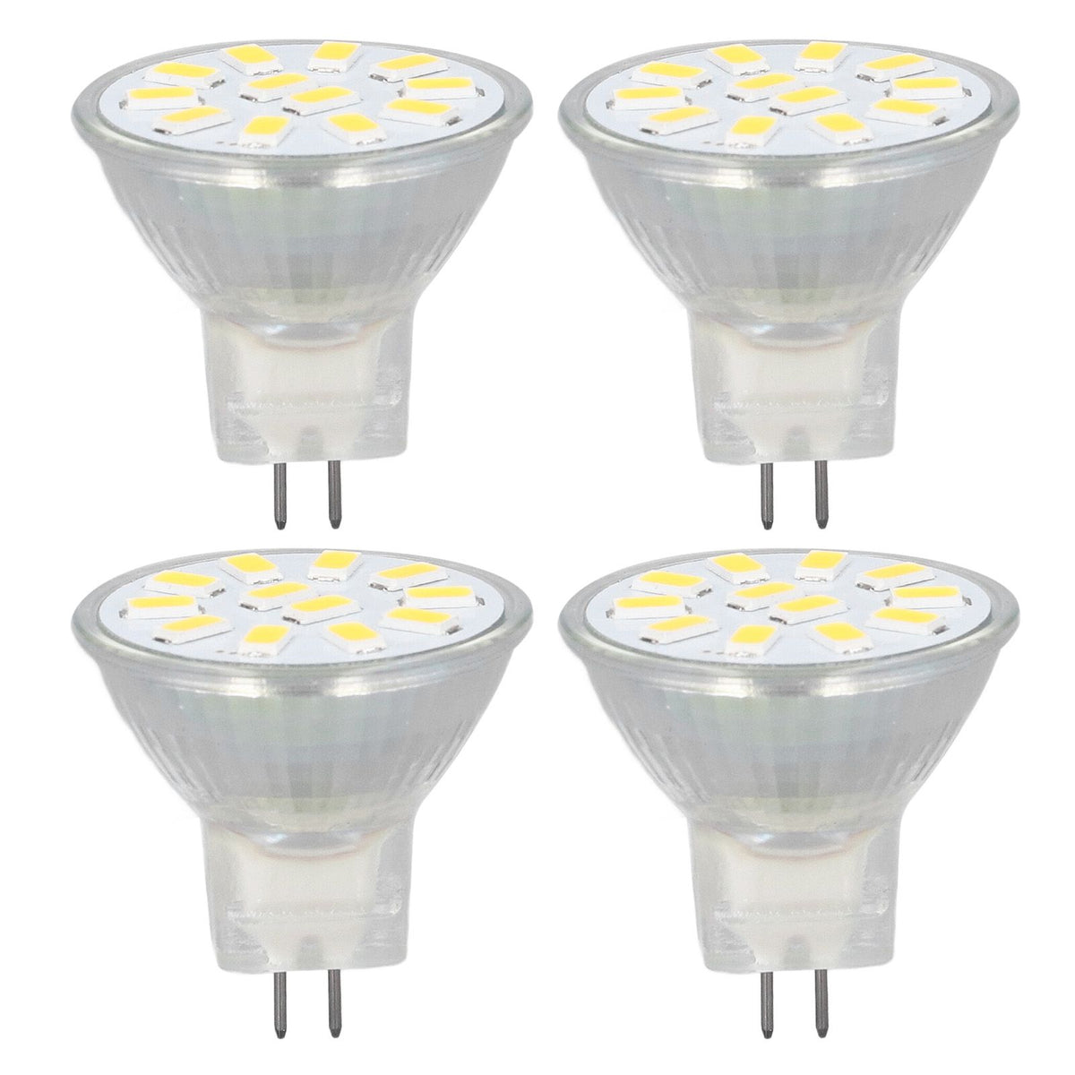 4pcs/set MR11 LED Spot Light Bulb with Dual Needle Base 360° Heat Dissipation 3W 12 LEDs Lamp BulbWarm White