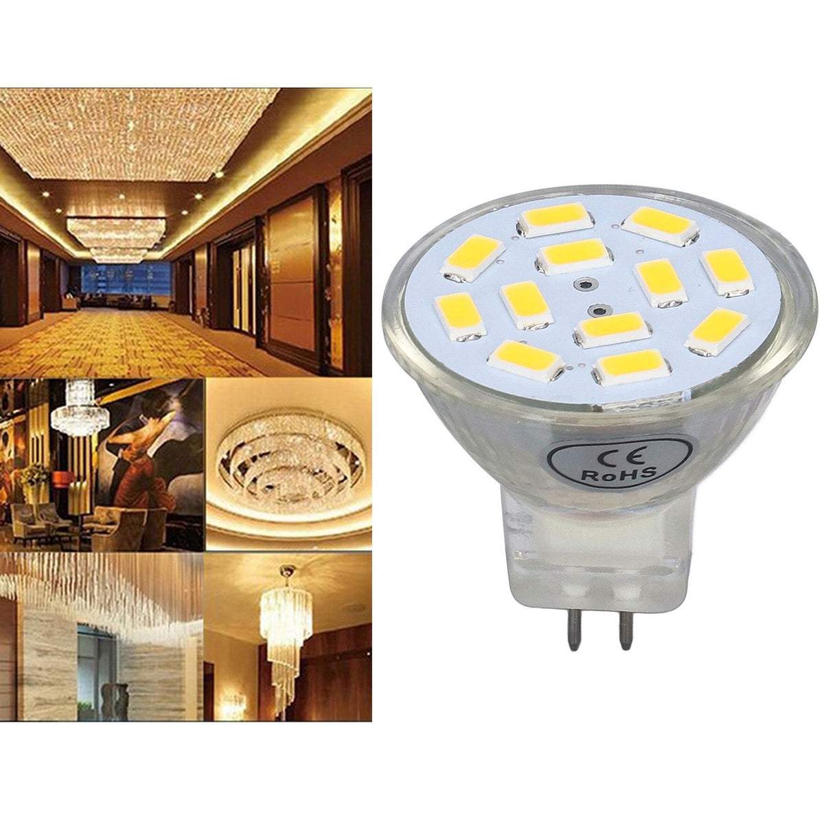 4PCS MR11 12LED Light Bulb 4W 400LM Double Pin Base Landscape Spot Light Bulb for Bedroom DC12VWarm White