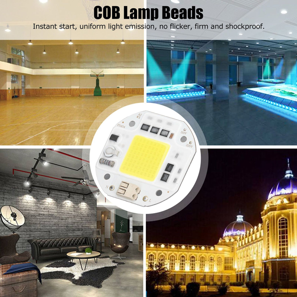 COB Lamp Bead High Power LED Chip High Brightness Drive Free for DIY Lamp Floodlight Indoor Lighting 220V100W Cold White 5800K-6500K