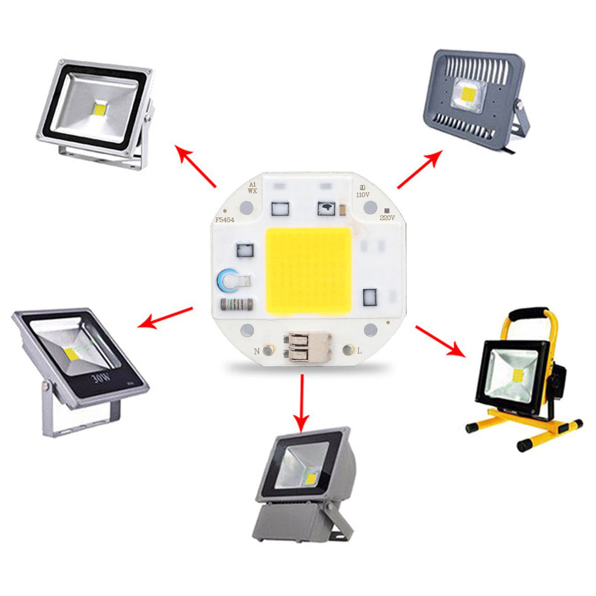 COB Lamp Bead High Power LED Chip High Brightness COB Light Emitter Drive Free for DIY Lighting 110V70W Warm White 2800K‑3500K