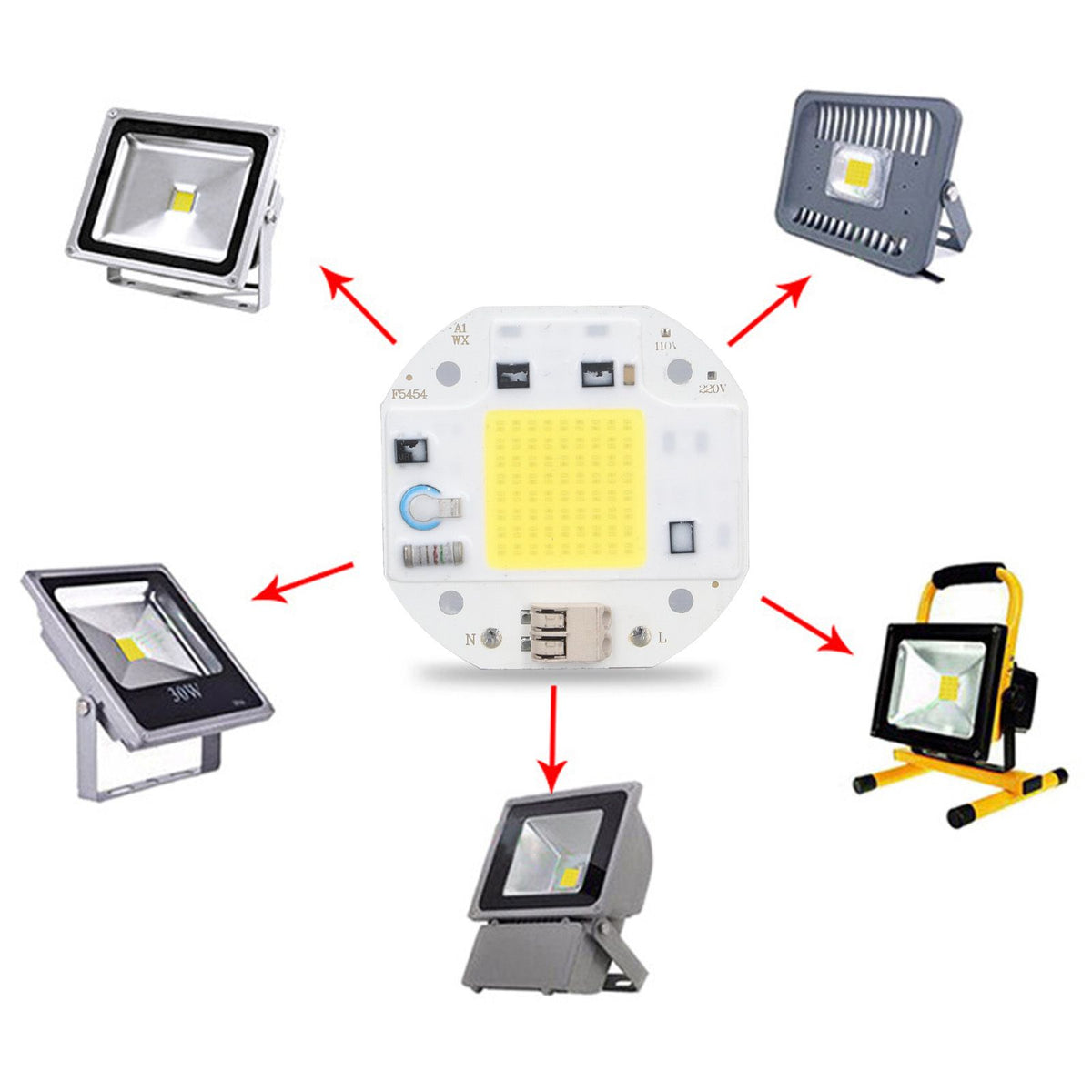COB Lamp Bead High Power LED Chip High Brightness COB Light Emitter Drive Free for DIY Lighting 110V70W Cold White 5800K-6500K