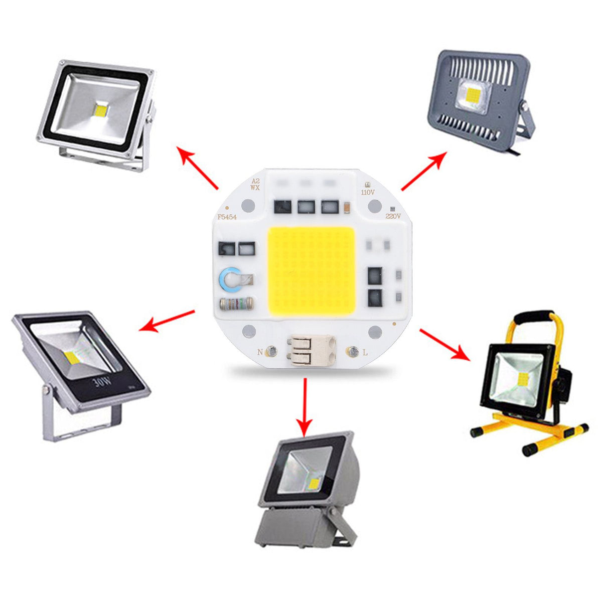 COB Lamp Bead High Power LED Chip High Brightness COB Light Emitter Drive Free for DIY Lighting 110V100W Warm White 2800K‑3500K