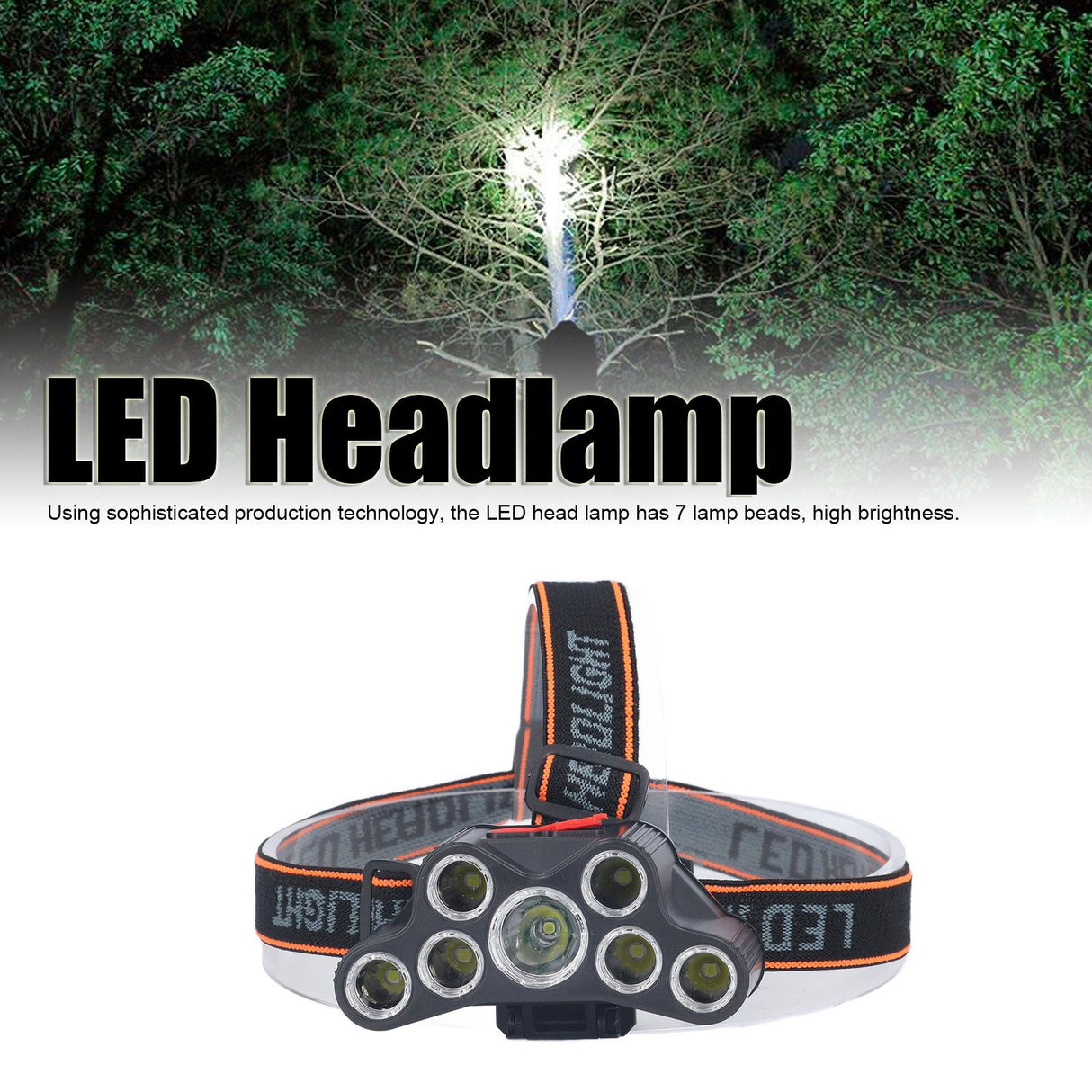 LED Headlamp 7 Lamp Beads High Brightness 4 Mode Waterproof USB Charging Head Band Light for Camping Maintenance