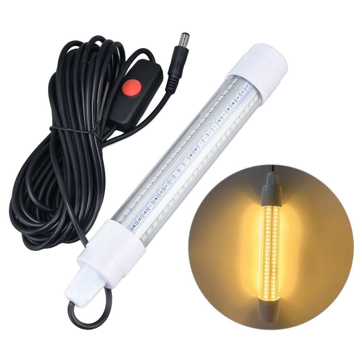 Submersible Fishing Light 16W AC12‑36V 1300lm LED Night Fishing Lure Bait Finder for Fish Tank AquariumWarm Light