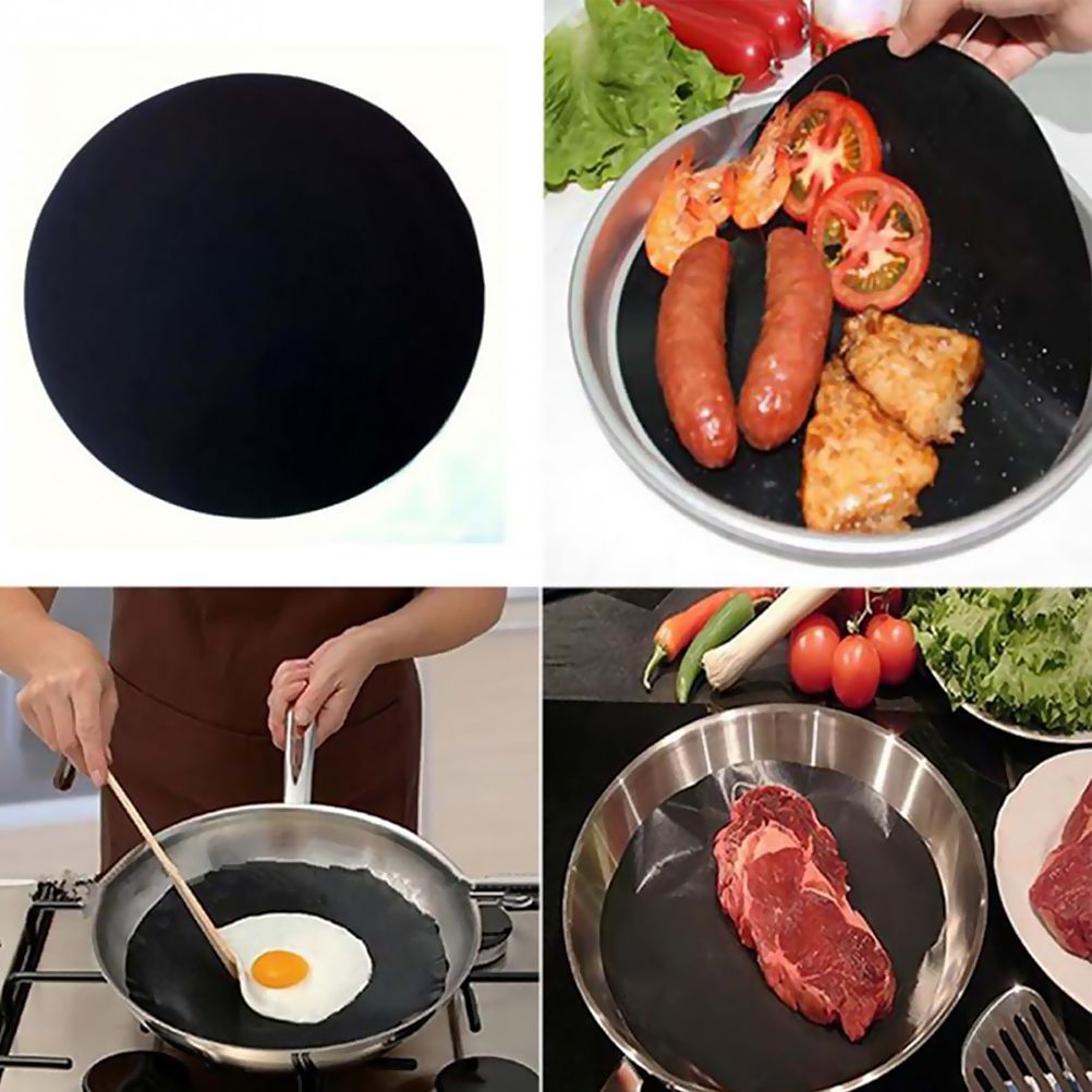 2 Pack 24cm Round Non Stick High Temperature Pan Frying Pan Liner Sheet Cooking Wok Sheet Pad for Kitchen BBQ Baking
