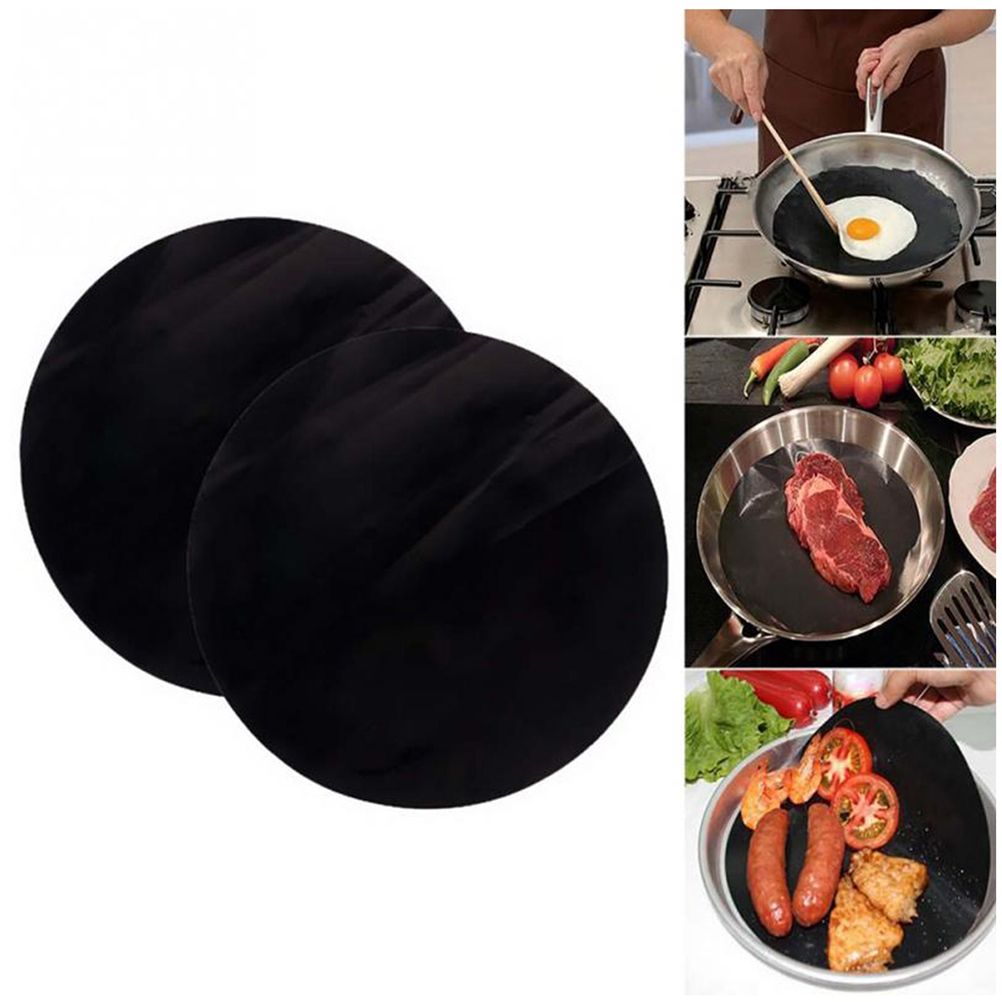 2 Pack 24cm Round Non Stick High Temperature Pan Frying Pan Liner Sheet Cooking Wok Sheet Pad for Kitchen BBQ Baking