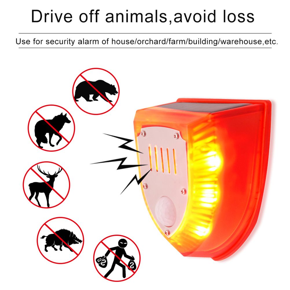 Solar Sound and Light Alarm Motion Sensor 110DB Sound Alert LED Flash Warning Strobe Security Alarm System for House Farm Villa