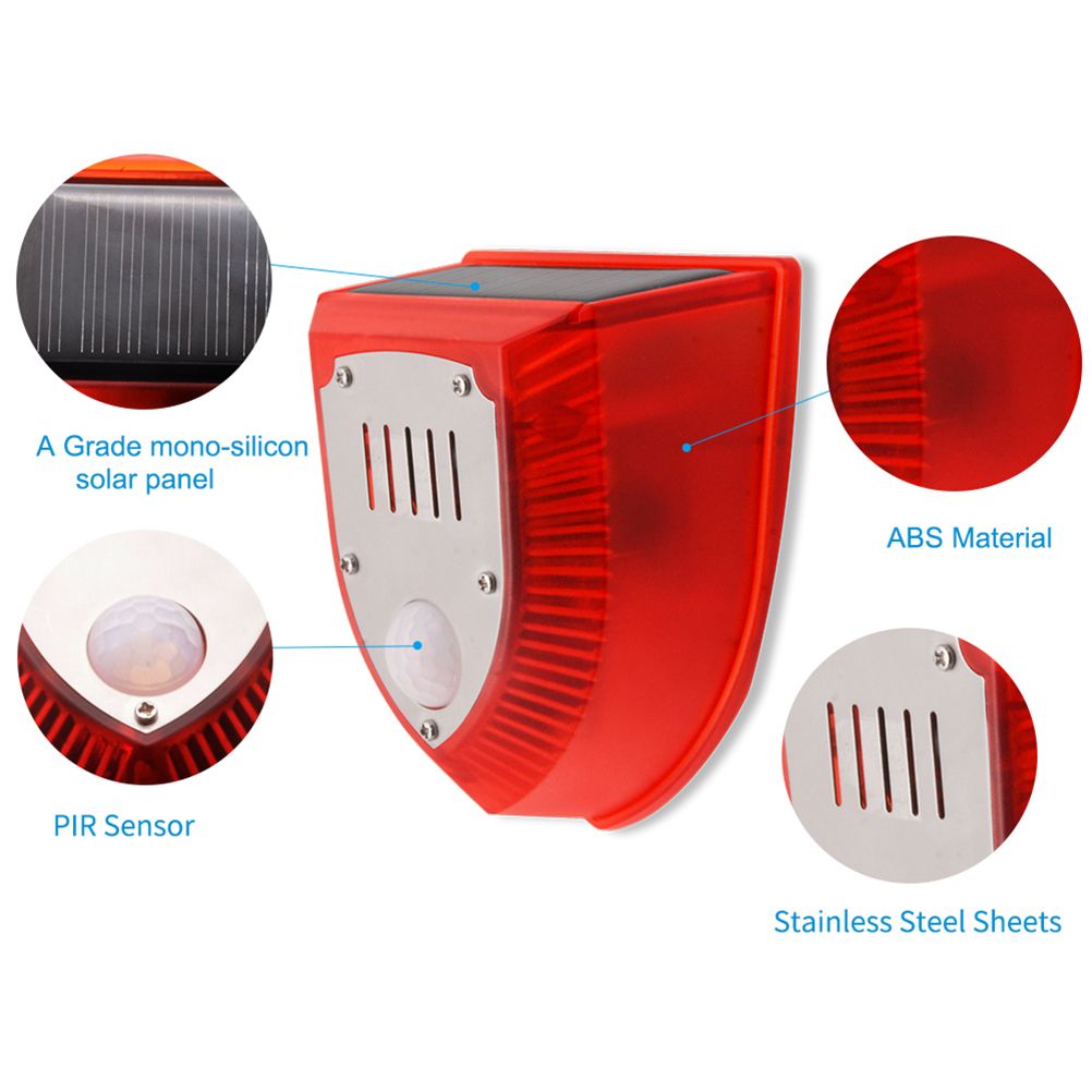 Solar Sound and Light Alarm Motion Sensor 110DB Sound Alert LED Flash Warning Strobe Security Alarm System for House Farm Villa
