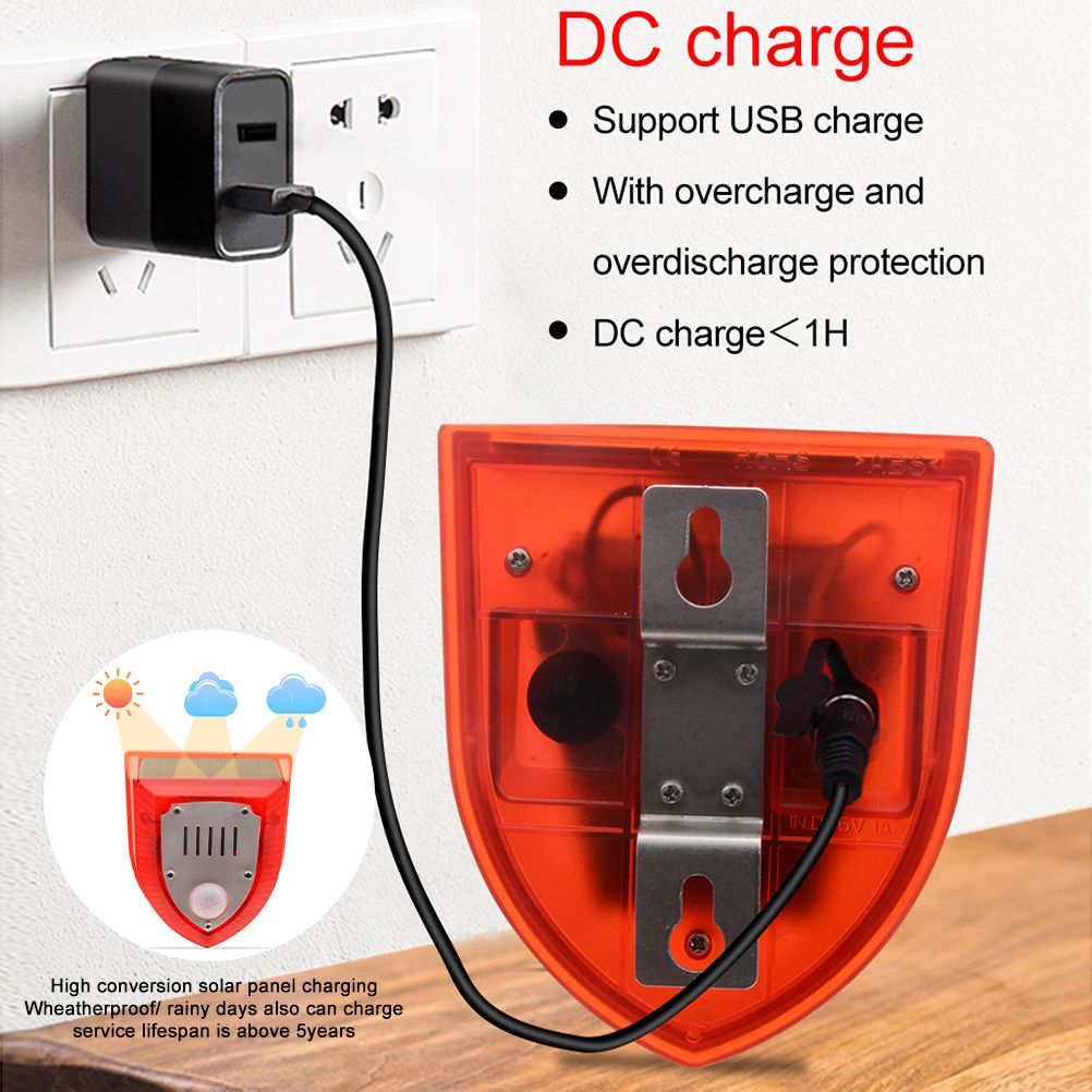 Solar Sound and Light Alarm Motion Sensor 110DB Sound Alert LED Flash Warning Strobe Security Alarm System for House Farm Villa