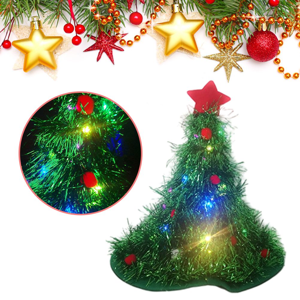 Luminous Christmas Tree Hat with Star for Christmas Party Fancy Dress Props for Kids Adult Xmas Green Hat