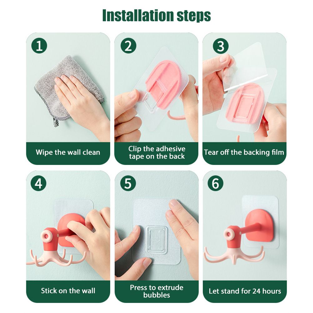 Kitchen 360° Rotated Hooks Punching Free Six Claw Hook Storage Rack for Cooking Accessories Cabinet Bathroom Organizer