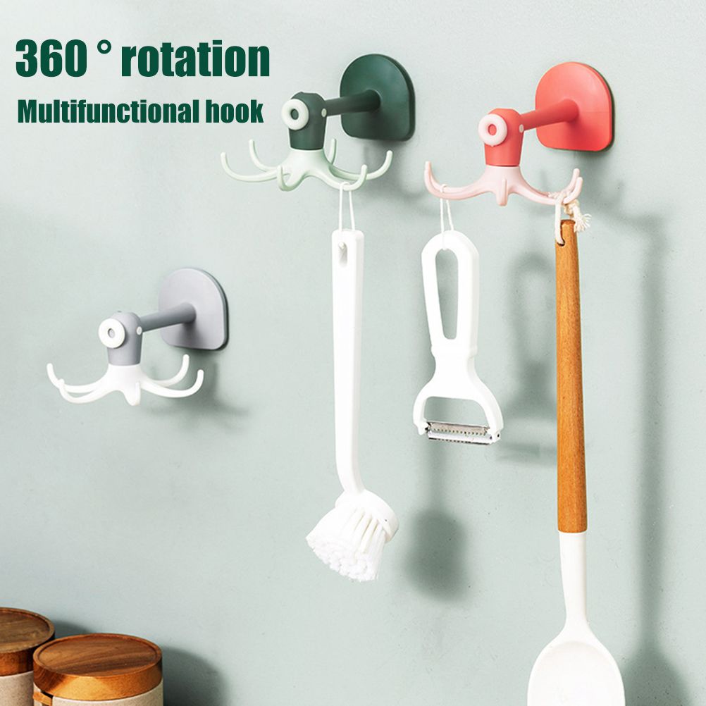 Kitchen 360° Rotated Hooks Punching Free Six Claw Hook Storage Rack for Cooking Accessories Cabinet Bathroom Organizer