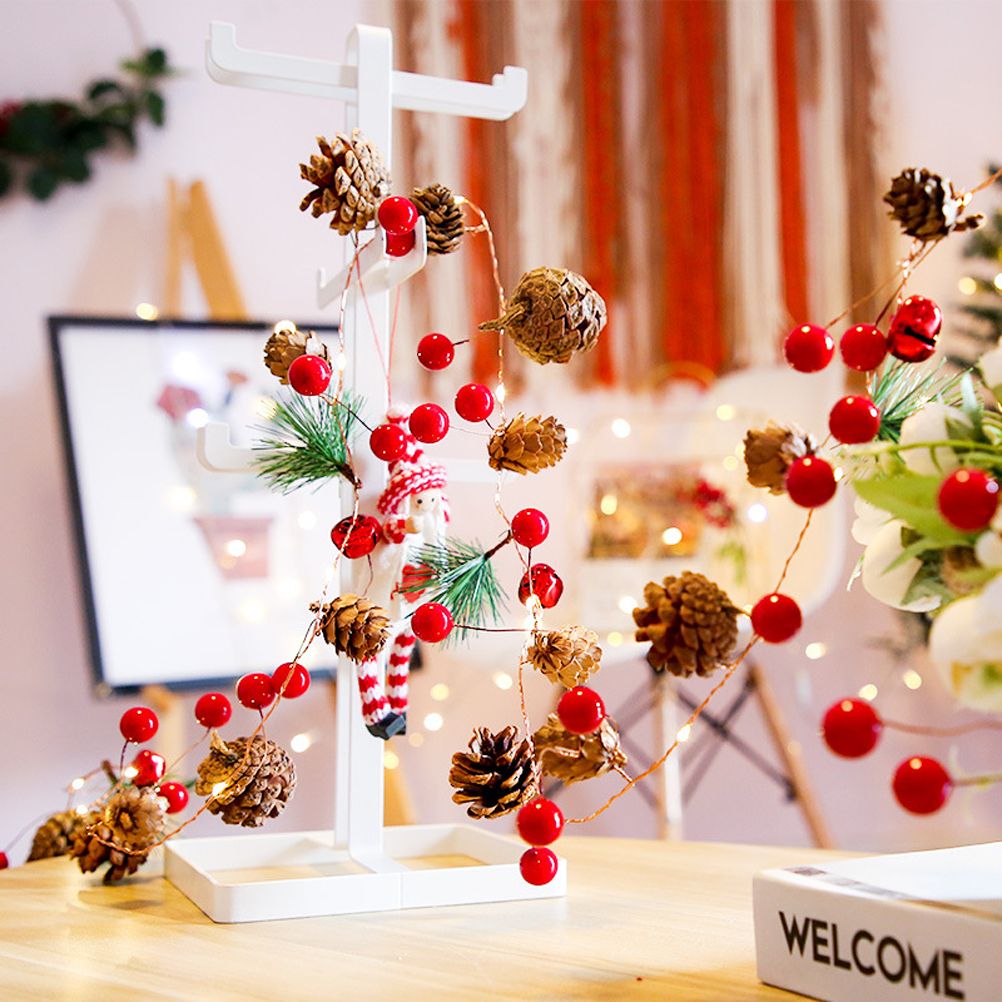LED Christmas String Lights Decoration with Pine Cone Needles Red Berry Bell for Indoor Outdoor Christmas Party Holiday Decor