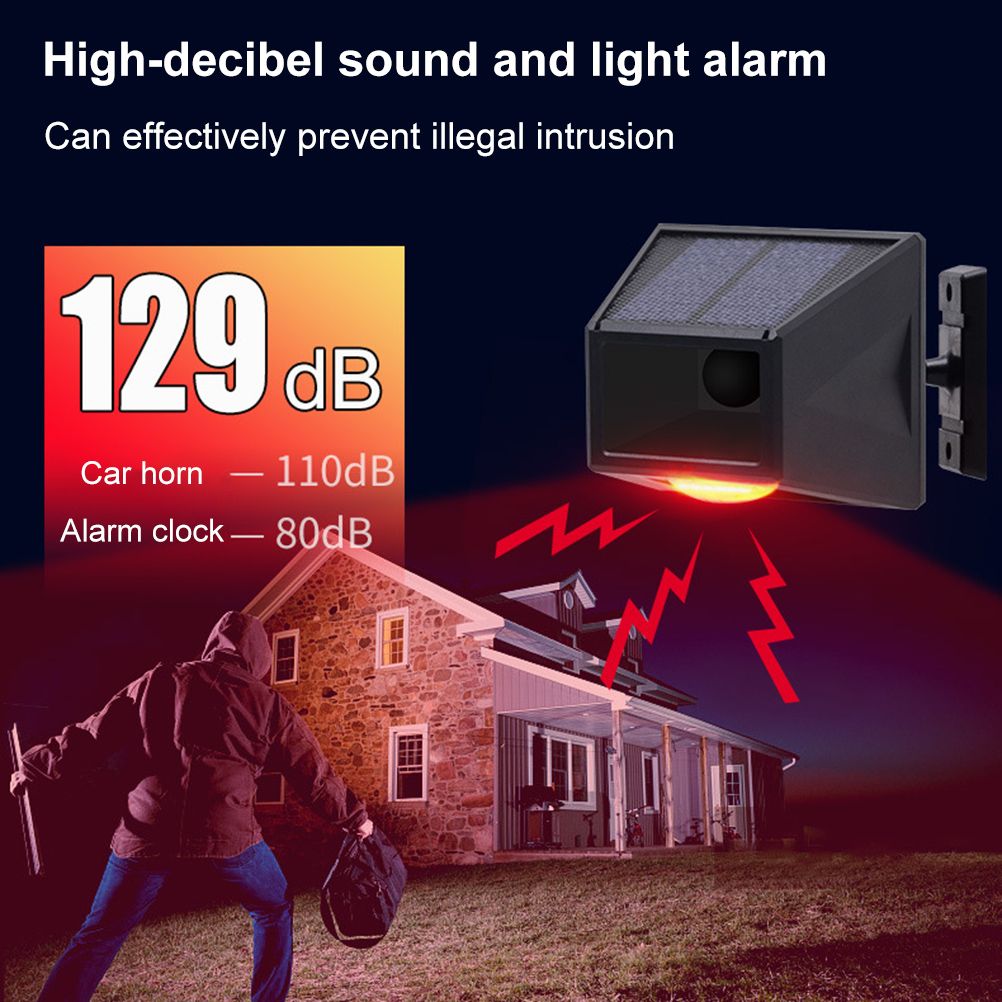 Solar Alarm Light with Motion Detector Outdoor Solar Strobe Light Remote Control Sound Alarm for Backyard Patch Farm Garage