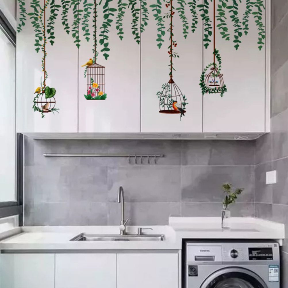 Bird Vine Tree Branch Birdcage Wall Decal Stickers Removable Plants Wall Art Jungle Wallpaper for Home Bedroom Living Room Decoration