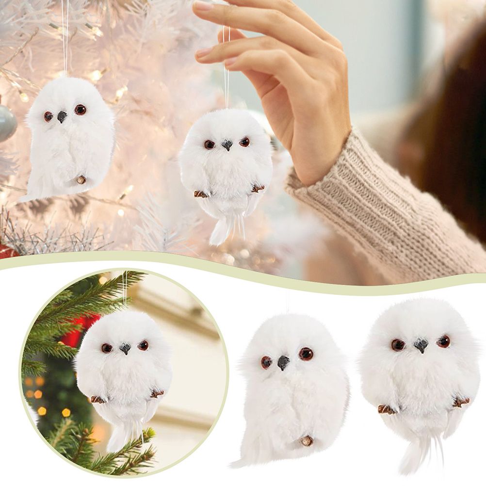 2Pcs Christmas Cute Owl Hanging Gift Simulation Animal Pendant Xmas Tree Pendant Home Holiday Party Decoration