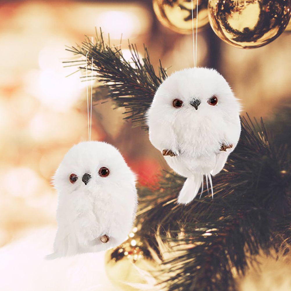 2Pcs Christmas Cute Owl Hanging Gift Simulation Animal Pendant Xmas Tree Pendant Home Holiday Party Decoration