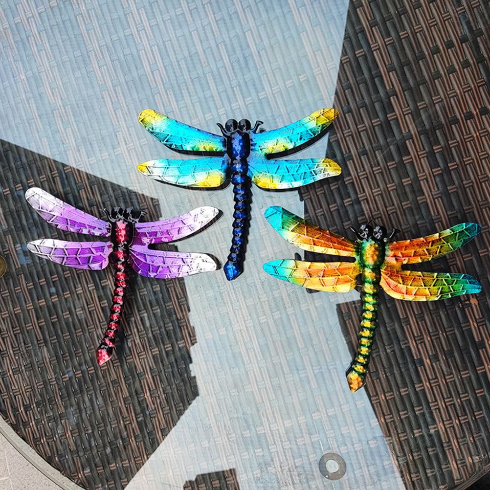 Wrought Iron Dragonfly Wall Hanging Courtyard Garden Porch Home Wall Balcony Art Decoration Outdoor Indoor Decor