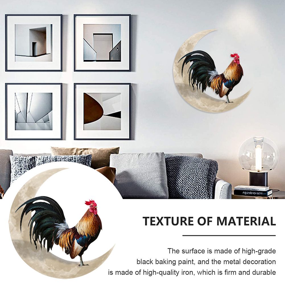 Rooster Moon Wall Decor Metal Wall Hanging Sign Wall Unique Arts Pendant for Outdoor Indoor Home Wall Decoration