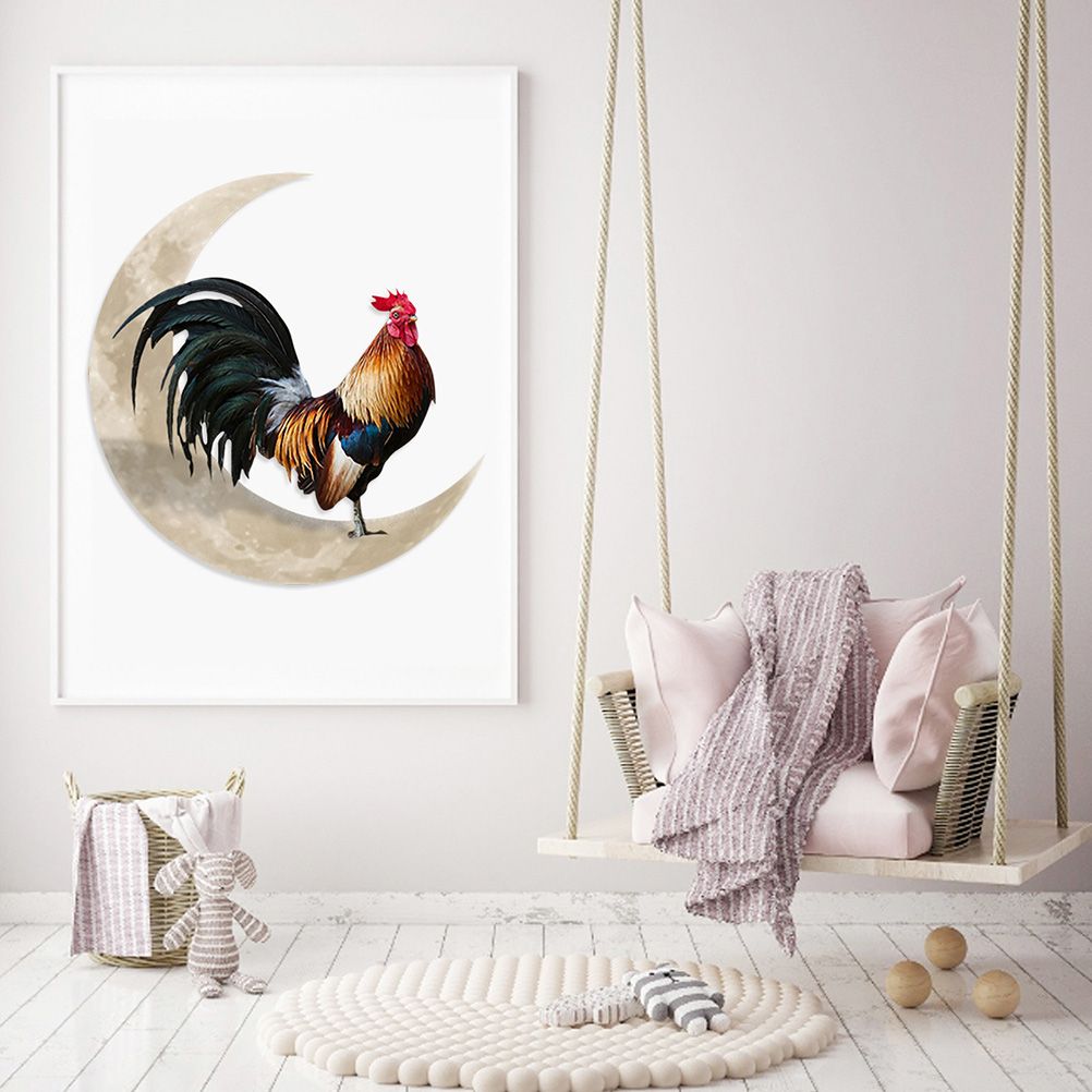 Rooster Moon Wall Decor Metal Wall Hanging Sign Wall Unique Arts Pendant for Outdoor Indoor Home Wall Decoration