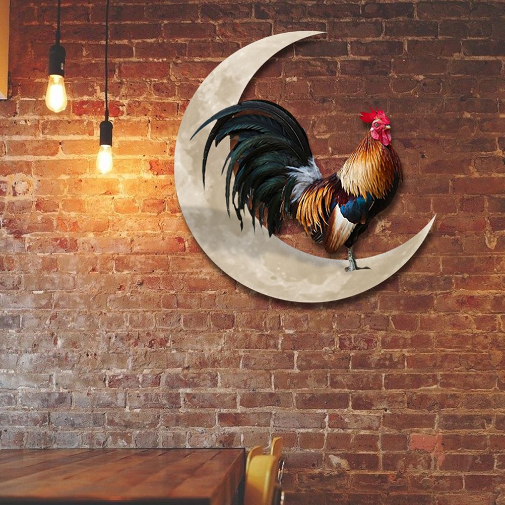 Rooster Moon Wall Decor Metal Wall Hanging Sign Wall Unique Arts Pendant for Outdoor Indoor Home Wall Decoration