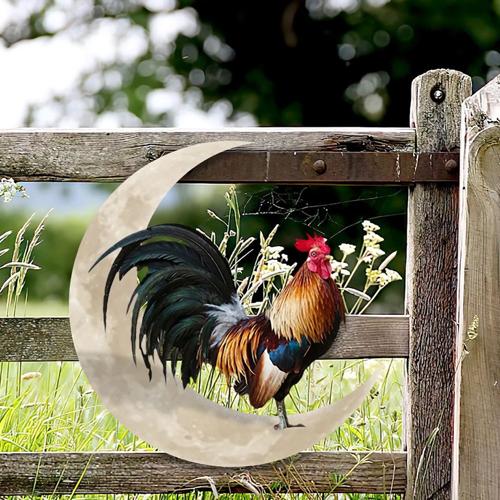 Rooster Moon Wall Decor Metal Wall Hanging Sign Wall Unique Arts Pendant for Outdoor Indoor Home Wall Decoration