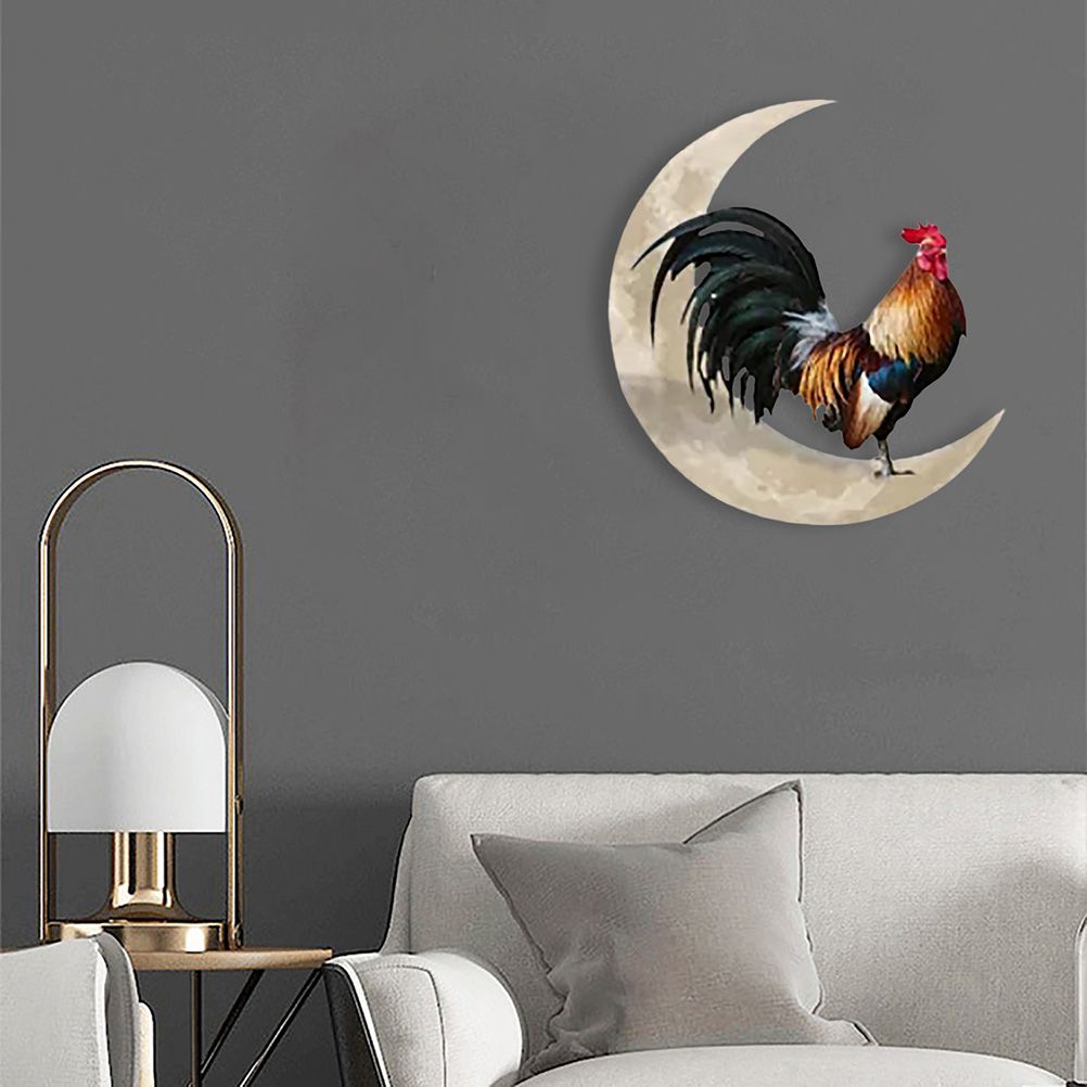 Rooster Moon Wall Decor Metal Wall Hanging Sign Wall Unique Arts Pendant for Outdoor Indoor Home Wall Decoration