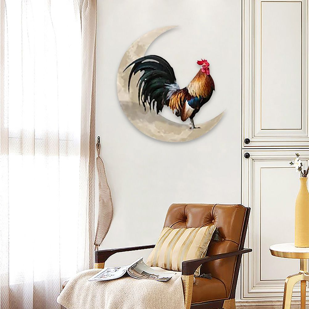 Rooster Moon Wall Decor Metal Wall Hanging Sign Wall Unique Arts Pendant for Outdoor Indoor Home Wall Decoration