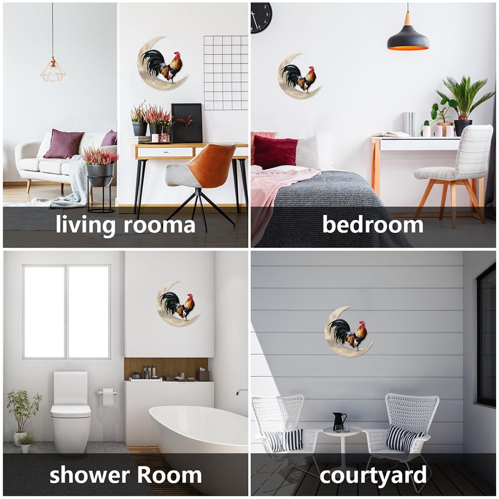 Rooster Moon Wall Decor Metal Wall Hanging Sign Wall Unique Arts Pendant for Outdoor Indoor Home Wall Decoration
