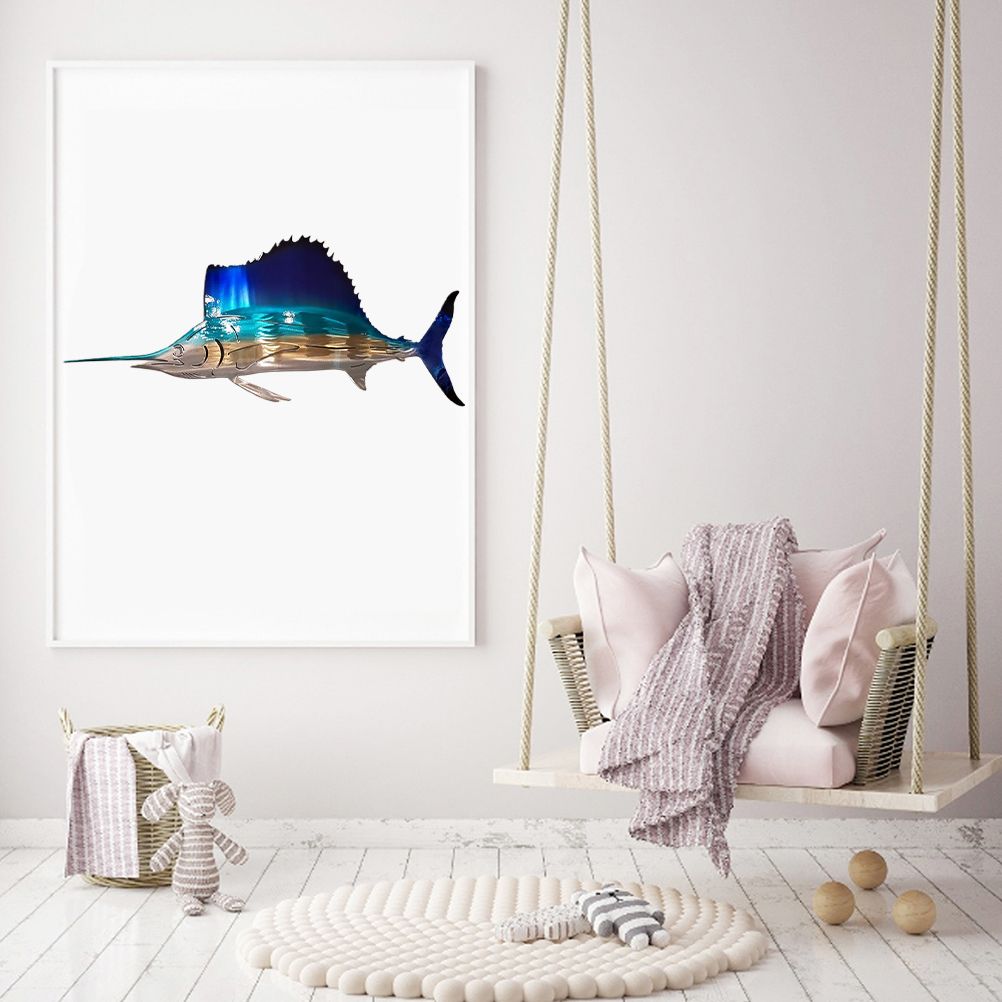 Metal Art Sailfish Sea Turtle Jellyfish Interior Decoration Crafts Wall Hanging Mount Decoration Home Decor Gift