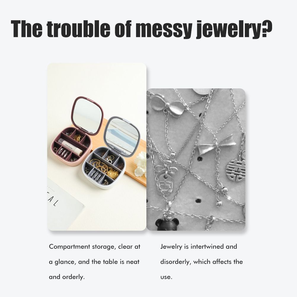 Travel Jewellery Box Portable Small Jewellery Box Organizer with Mirror Mini Jewelry Storage Case for Rings Earrings Necklaces Gifts