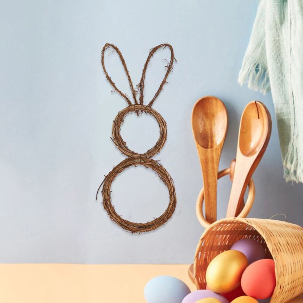 DIY Bunny Shaped Grapevine Wreath Easter Bunny Wreath Foldable Rabbit Rattan Garland for Courtyard and Lawn Decor