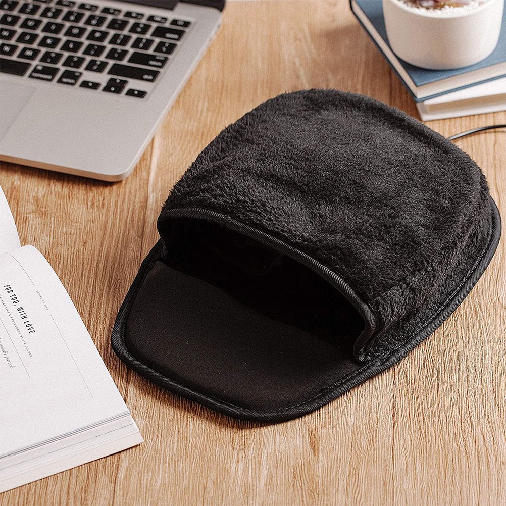 USB Heated Mouse Pad Winter Plush Hand Warmer with Wrist Rest Mat Heating Mousepad for Office Home Computer Laptop Work