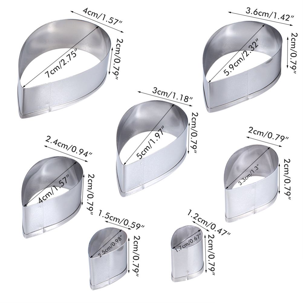 7Pcs/Set Rose Cutter Stainless Steel Water Drop Shape Fondant Flower Molds Petal Stencils Cutter Cake Decoration Tools