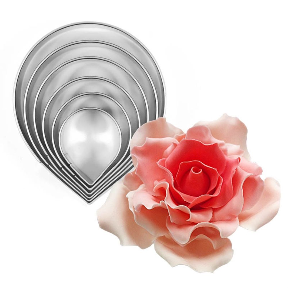 7Pcs/Set Rose Cutter Stainless Steel Water Drop Shape Fondant Flower Molds Petal Stencils Cutter Cake Decoration Tools