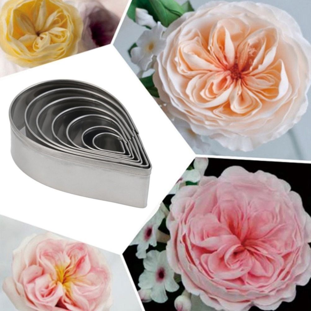 7Pcs/Set Rose Cutter Stainless Steel Water Drop Shape Fondant Flower Molds Petal Stencils Cutter Cake Decoration Tools