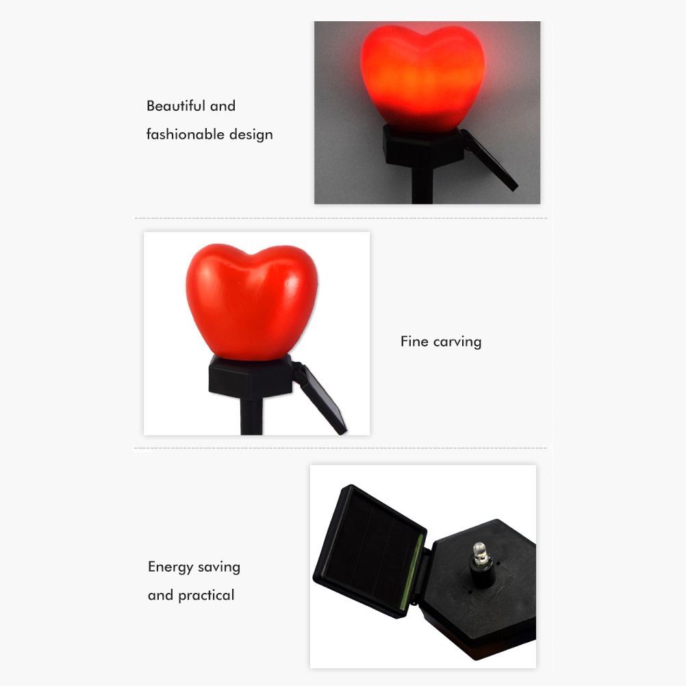 Outdoor Solar Garden Stake Lights Waterproof Solar Red Heart Shaped Pathway Lamps Landscape Lamp for Garden Lawn Decor