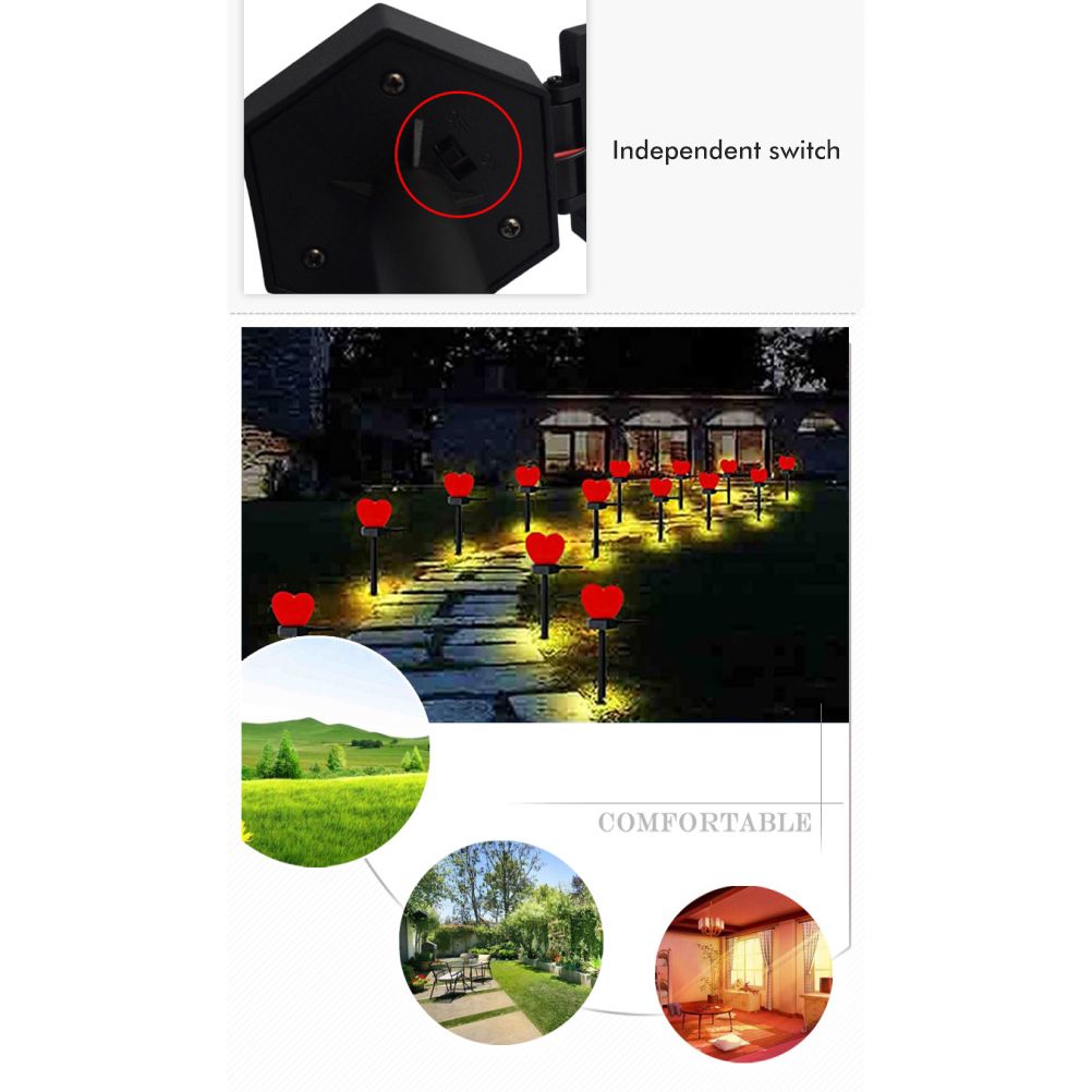 Outdoor Solar Garden Stake Lights Waterproof Solar Red Heart Shaped Pathway Lamps Landscape Lamp for Garden Lawn Decor