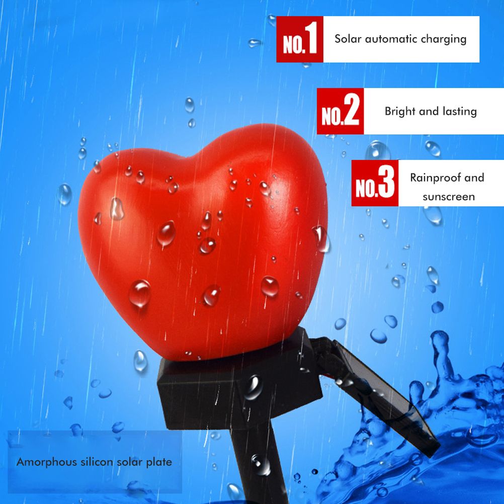 Outdoor Solar Garden Stake Lights Waterproof Solar Red Heart Shaped Pathway Lamps Landscape Lamp for Garden Lawn Decor