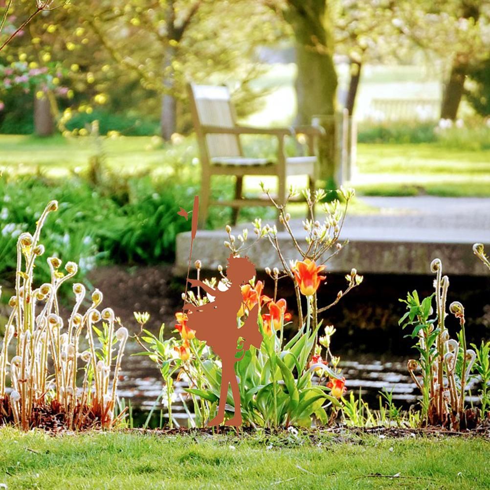 Decorative Garden Stakes Fairy Silhouette Metal Yard Stakes Arts Outdoor Garden Decor Spring Decor