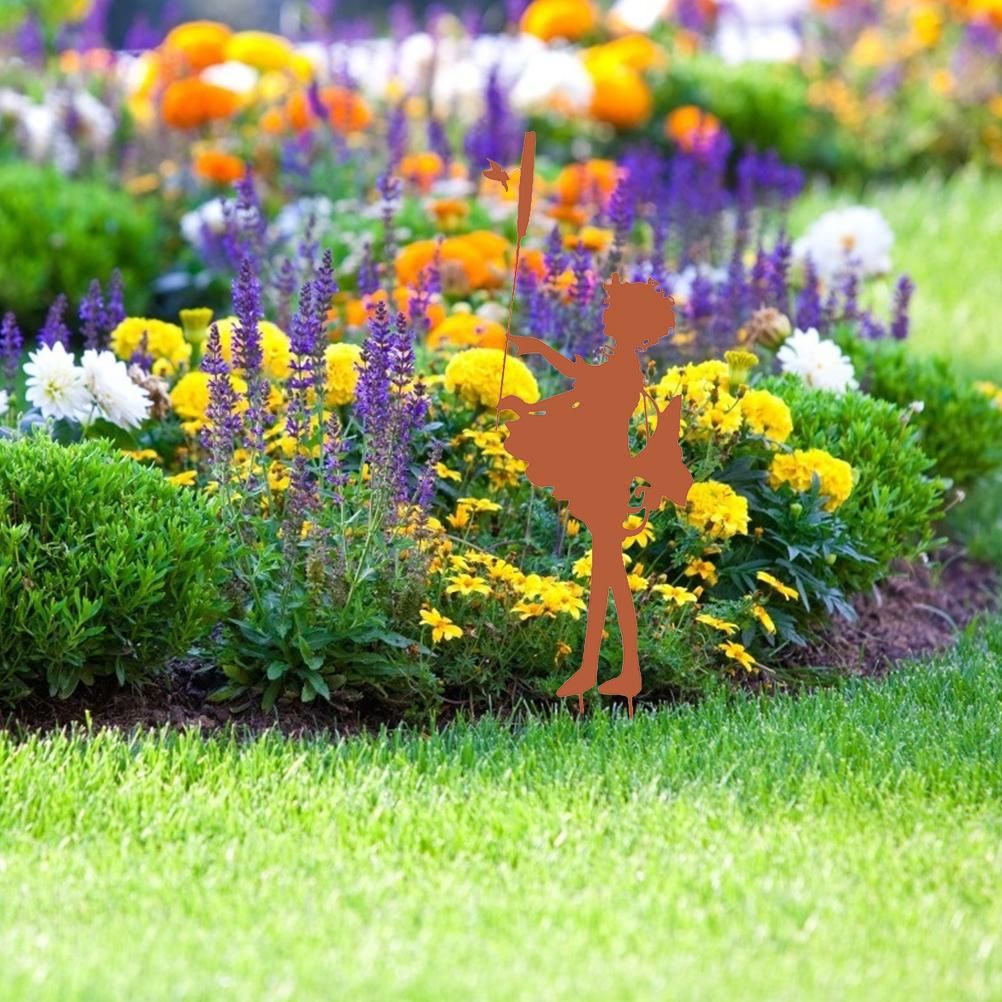 Decorative Garden Stakes Fairy Silhouette Metal Yard Stakes Arts Outdoor Garden Decor Spring Decor