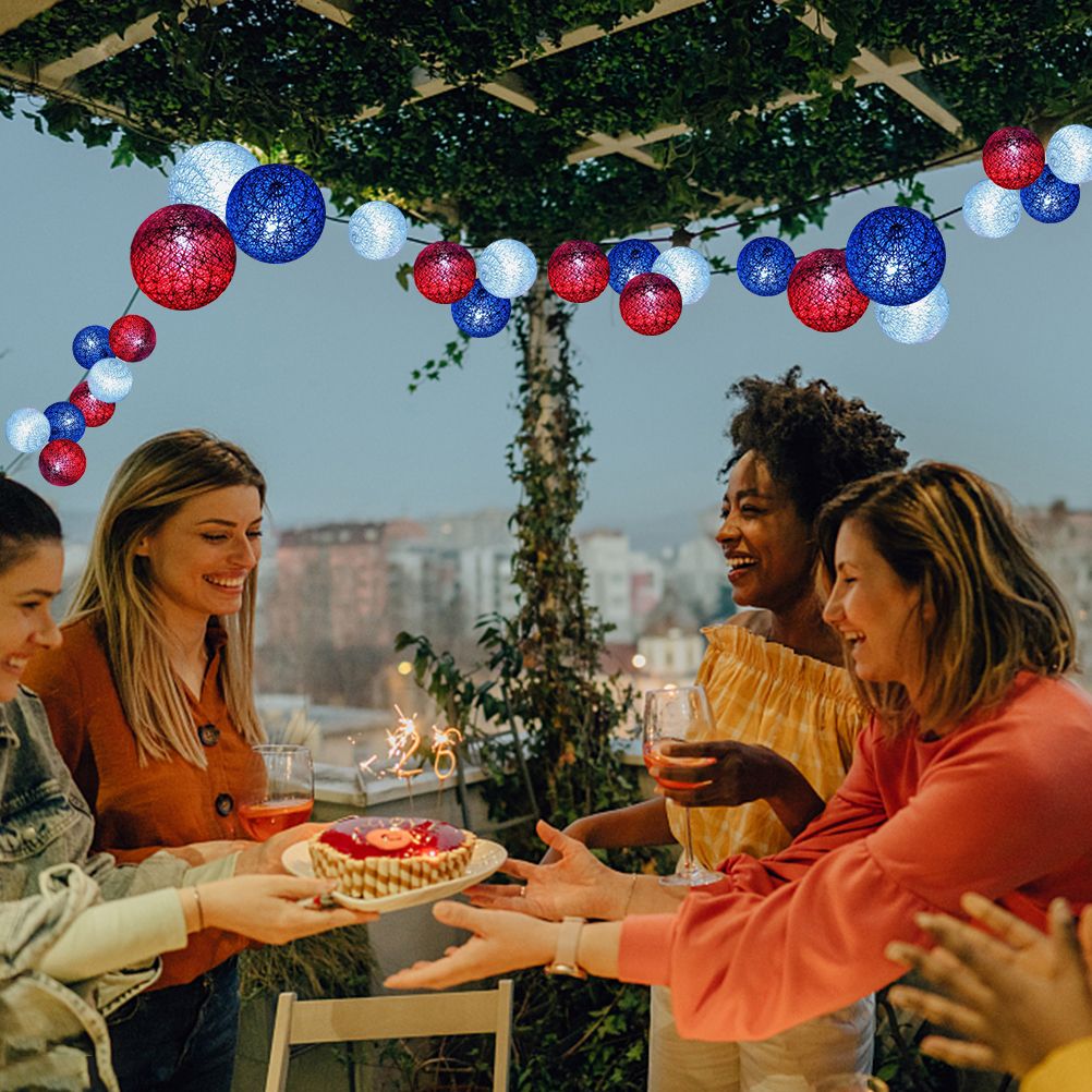 4th of July Decoration Lights 3 Meter 20 LED Independence Day String Lights with Red White Blue Balls Patriotic Patio Light for Patio Party Holiday Decor