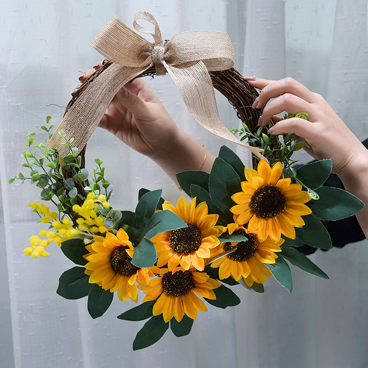 Simulation Sunflower Wreath Home Wedding Decoration Rattan Artificial Wreath