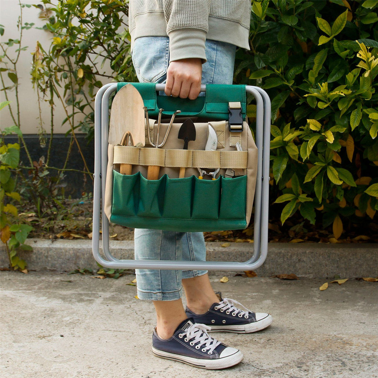 Removable Garden Tool Bench Folding Garden Stool Multifunction Gardening Tool Organizer Stool