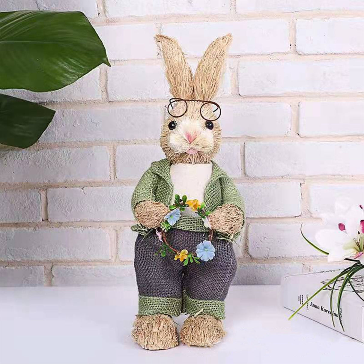 Artificial Simulated Straw Bunny Cute Easter Straw Rabbit Figurines Easter Bunny Props Home Decoration