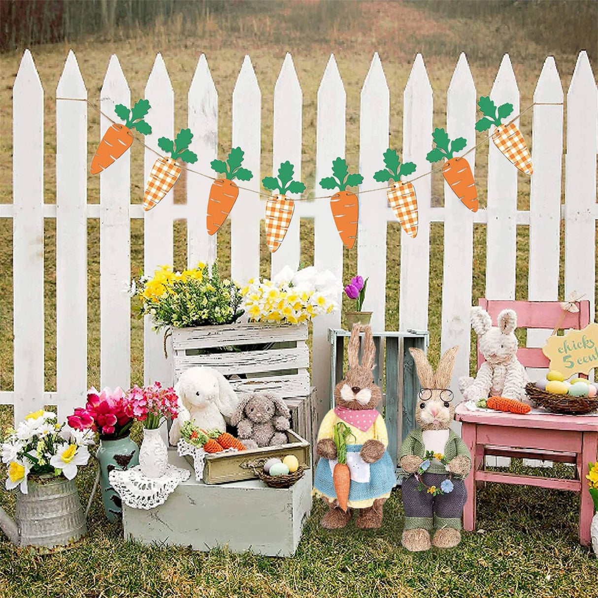 Artificial Simulated Straw Bunny Cute Easter Straw Rabbit Figurines Easter Bunny Props Home Decoration
