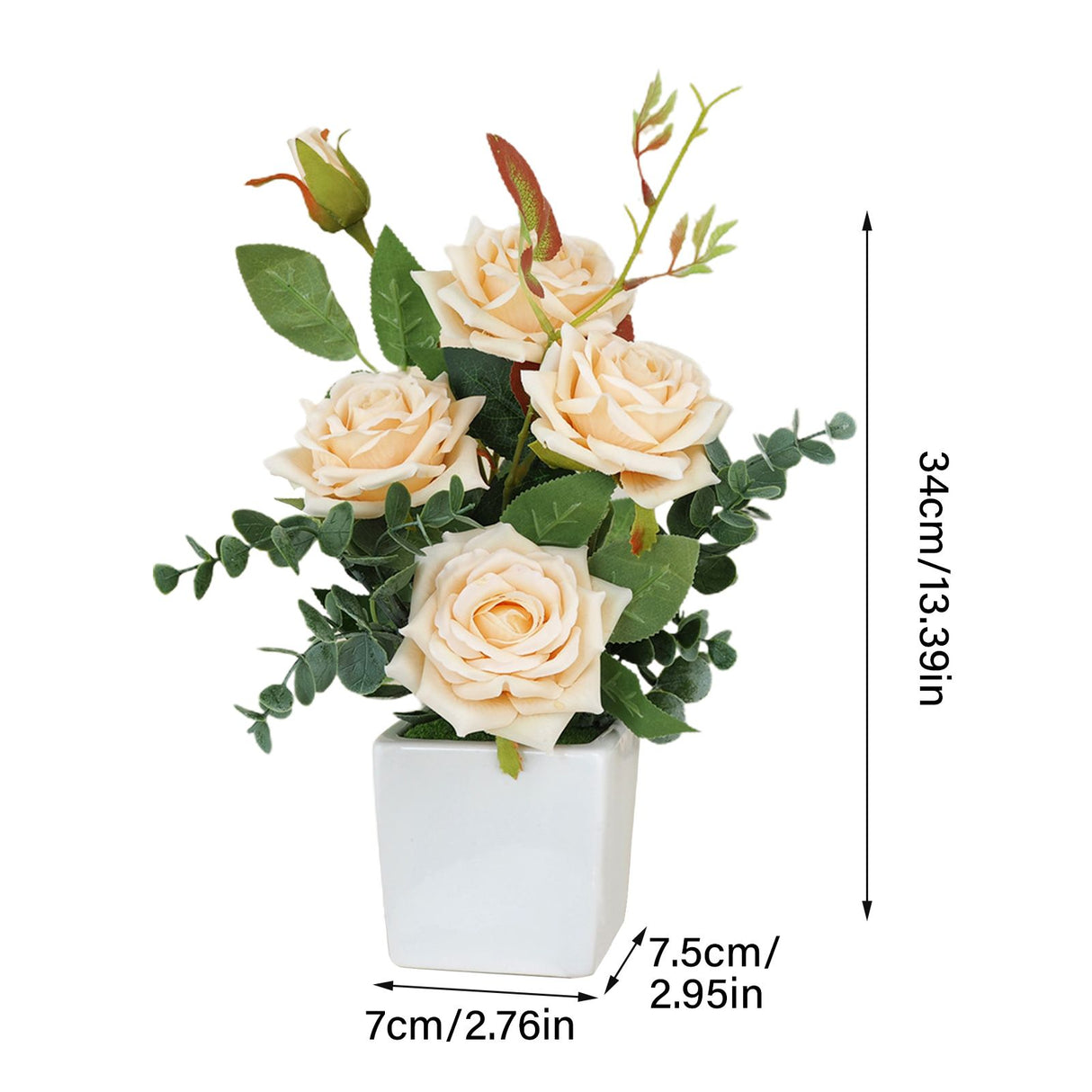 Rose Potted Plant Simulation Flowers Ceramic Small Bonsai Artificial Rose Potted
