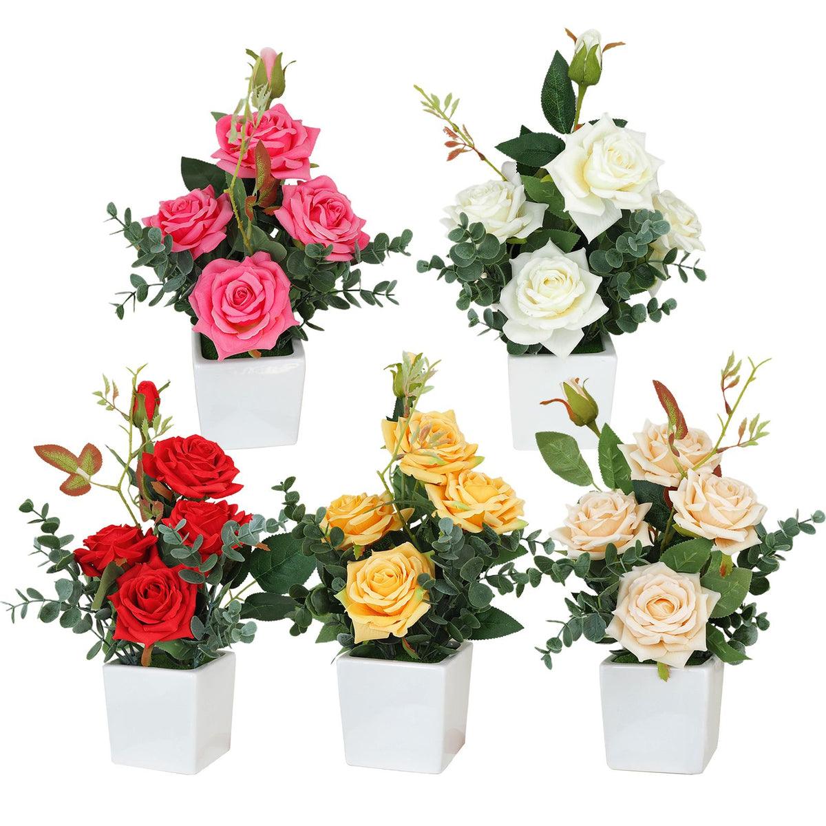 Rose Potted Plant Simulation Flowers Ceramic Small Bonsai Artificial Rose Potted